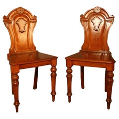 Antique Victorian Pair of Mahogany Hall Chairs