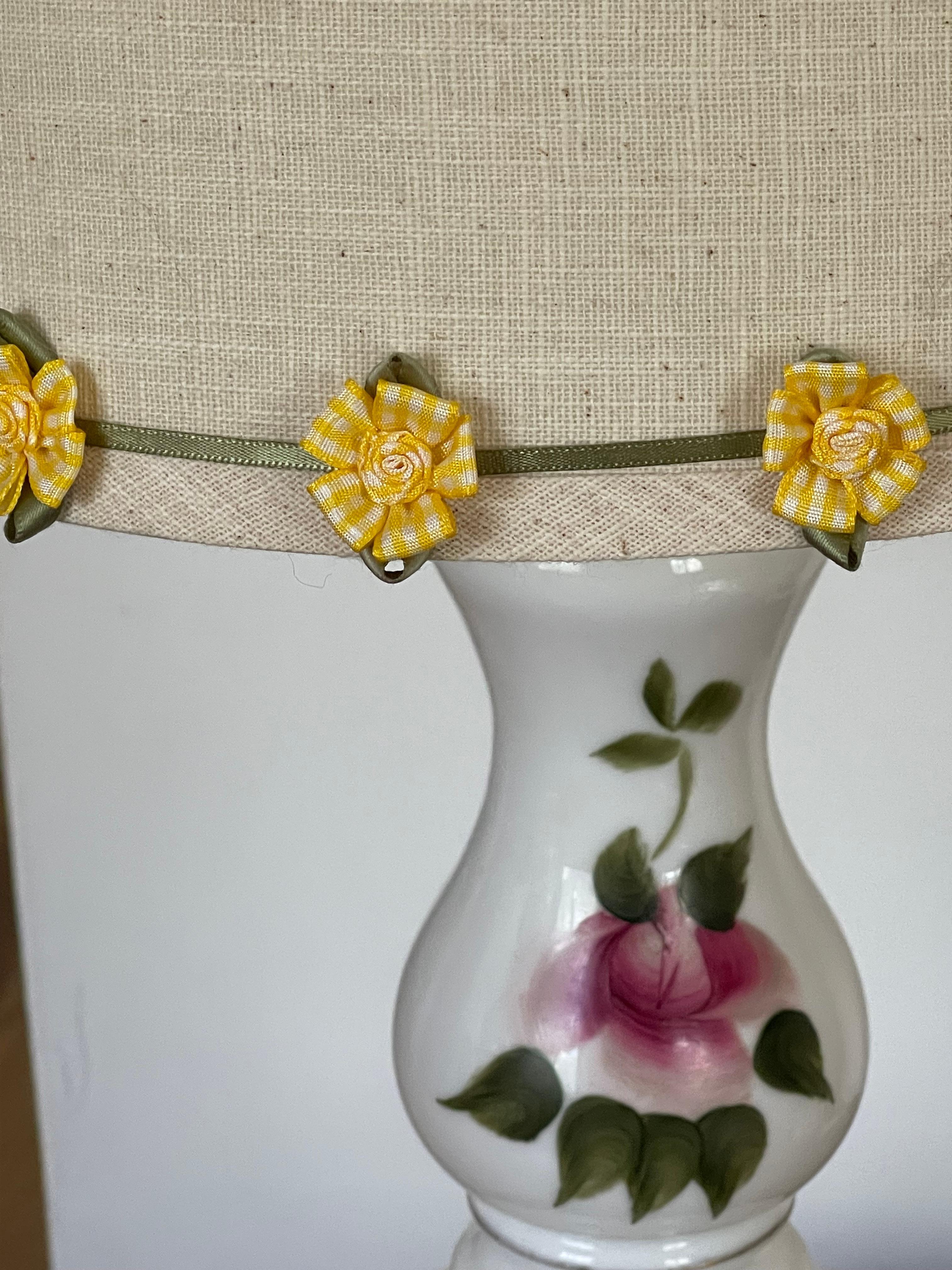 Victorian Pair of Milk Glass Lamps with Roses For Sale 5
