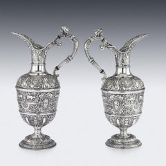 Victorian Pair of Solid Silver Cellini Ewer Jugs, Sheffield, circa 1890
