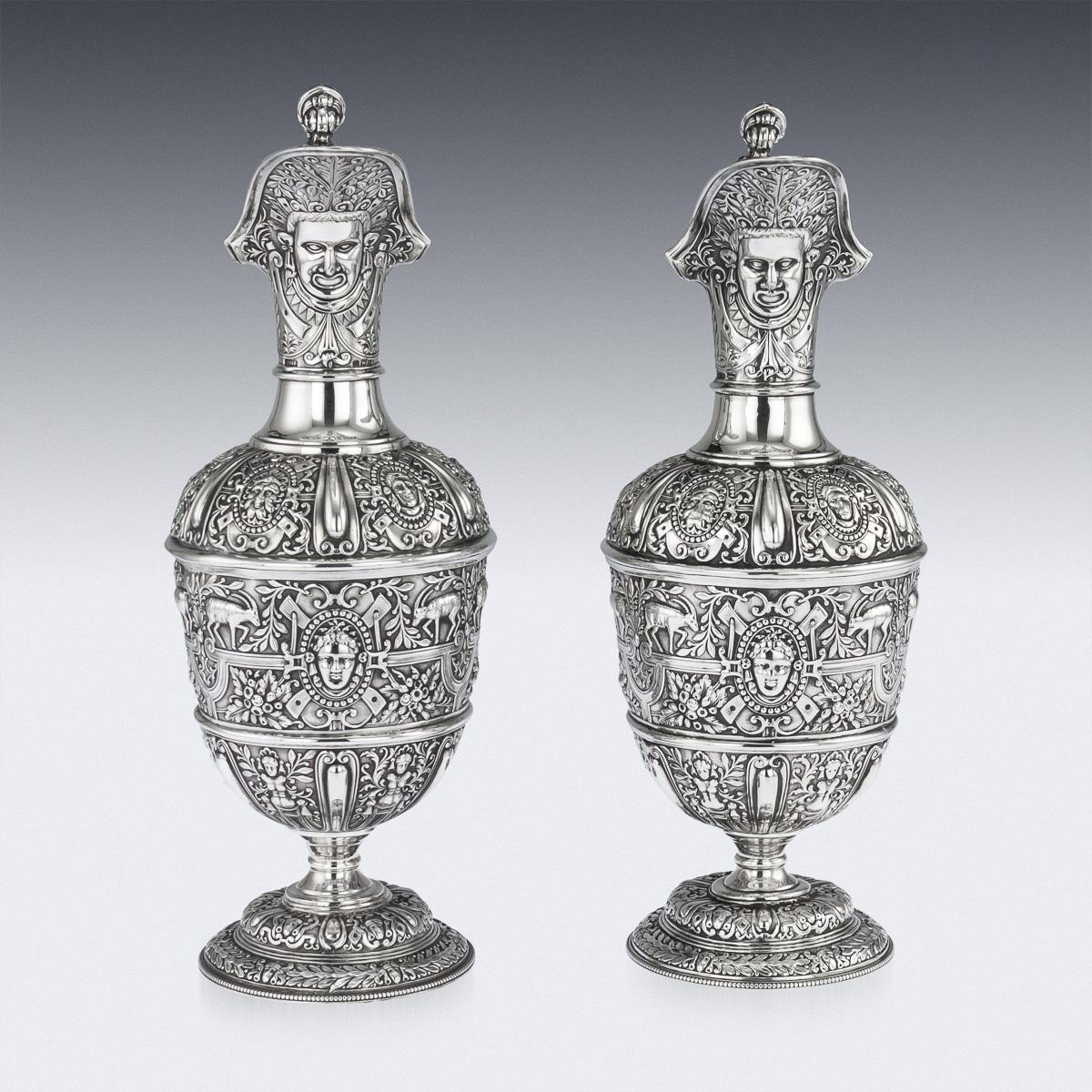 19th Century Victorian Pair of Solid Silver Cellini Ewer Jugs, Sheffield, circa 1890