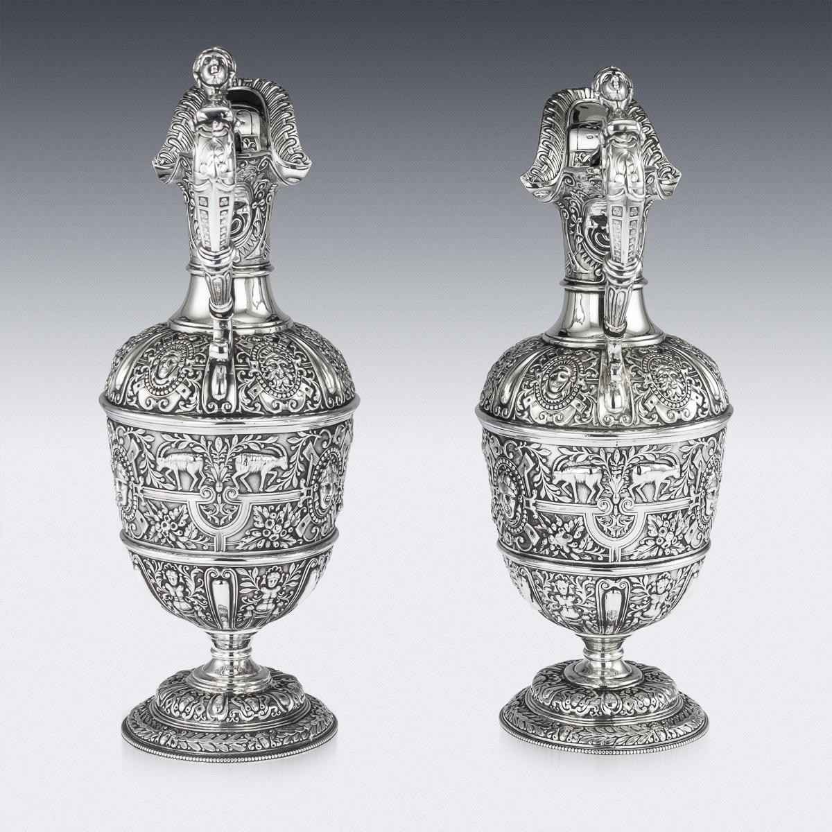 Victorian Pair of Solid Silver Cellini Ewer Jugs, Sheffield, circa 1890 1