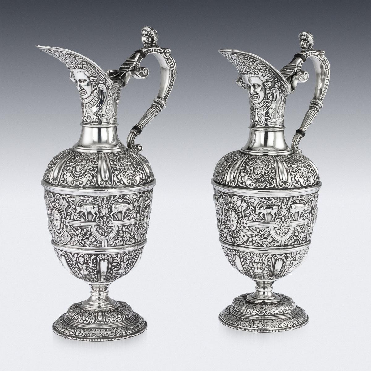 Victorian Pair of Solid Silver Cellini Ewer Jugs, Sheffield, circa 1890 2