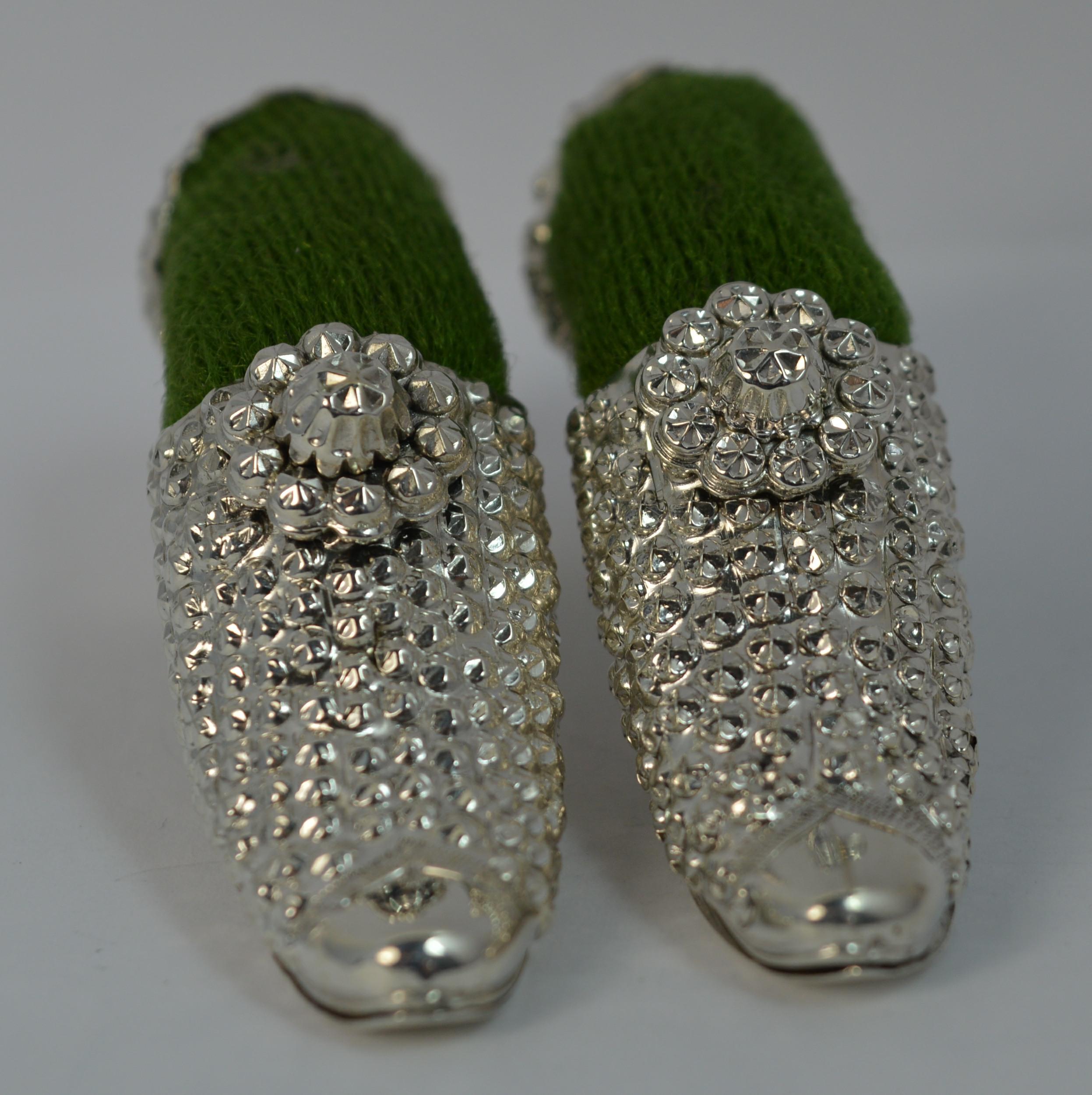 Victorian Pair of Solid Silver Shoe Shaped Pin Cushions 6