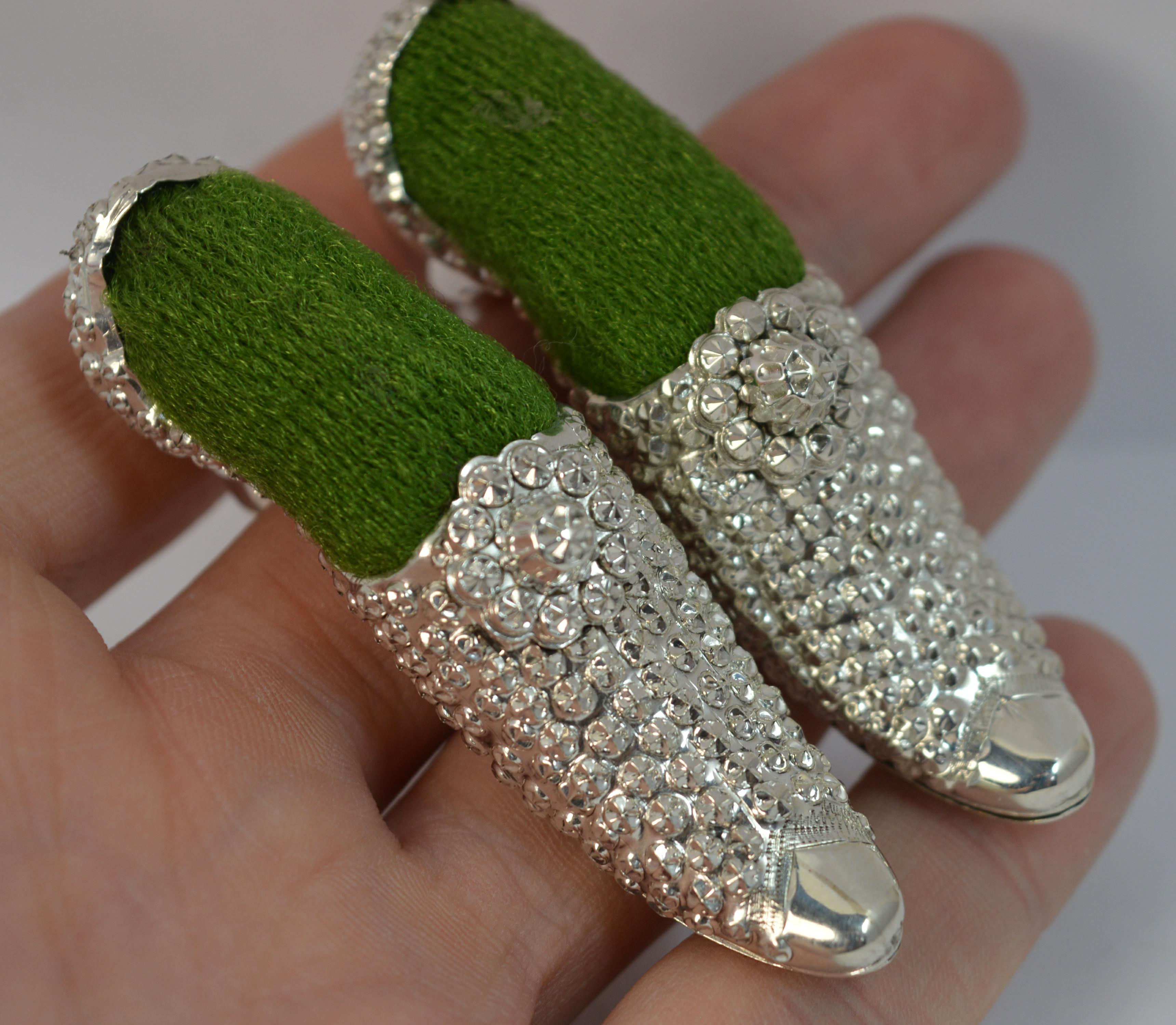 Victorian Pair of Solid Silver Shoe Shaped Pin Cushions 7