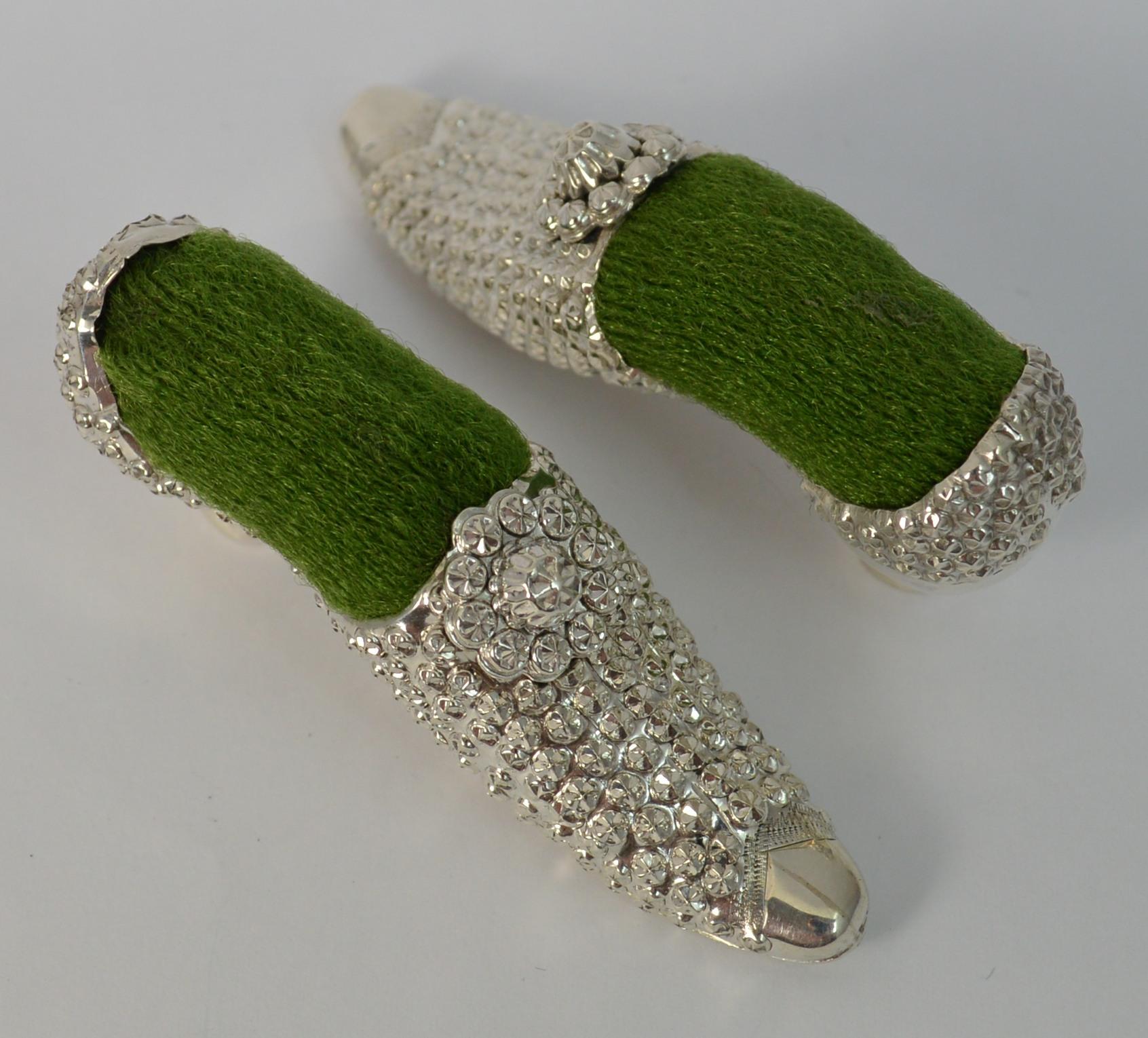 Edwardian Victorian Pair of Solid Silver Shoe Shaped Pin Cushions