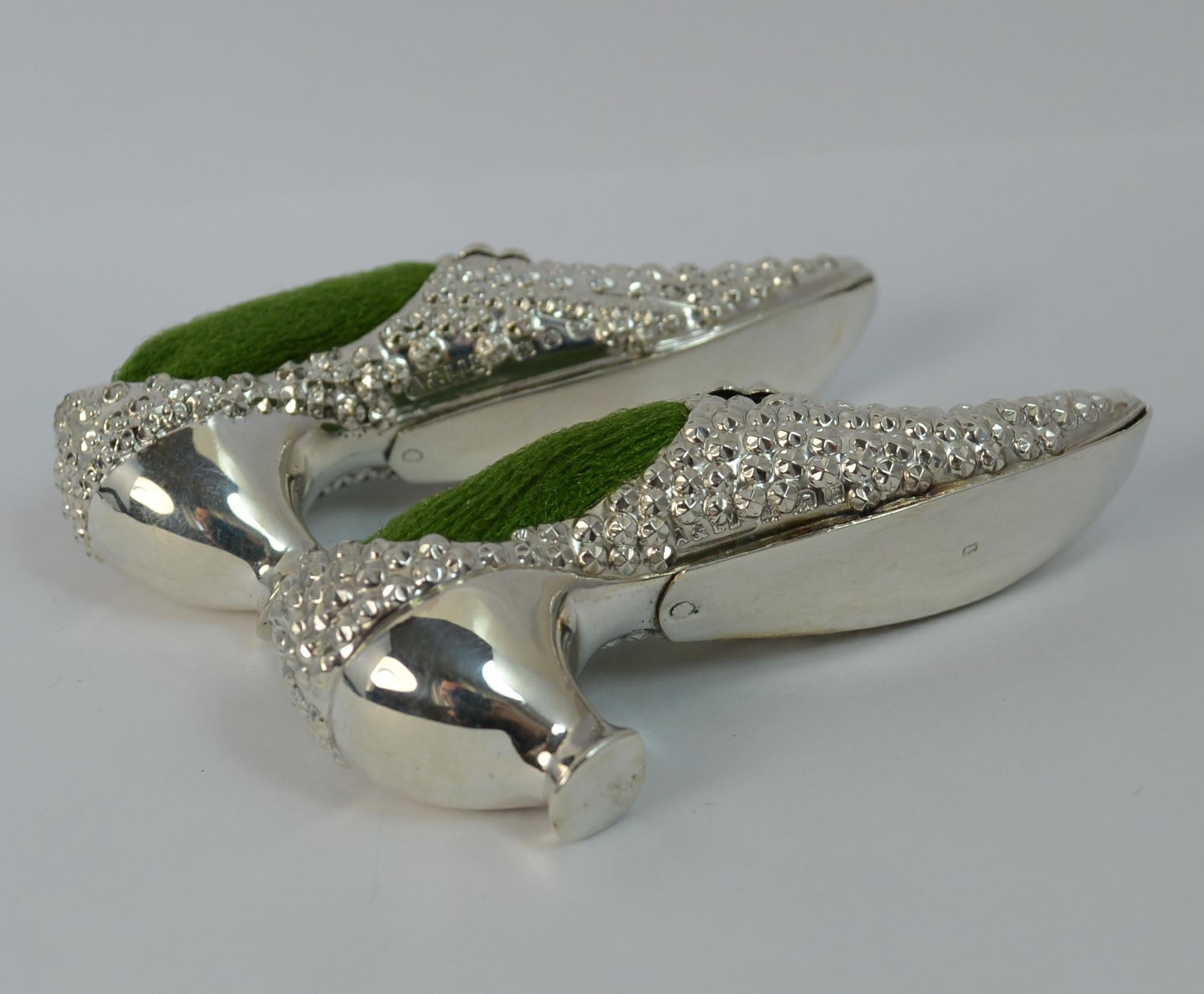 Women's or Men's Victorian Pair of Solid Silver Shoe Shaped Pin Cushions