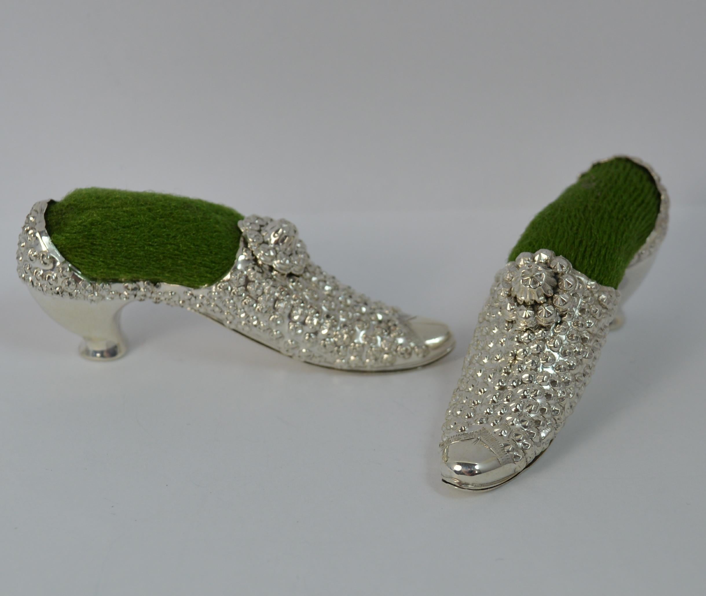 Victorian Pair of Solid Silver Shoe Shaped Pin Cushions 2