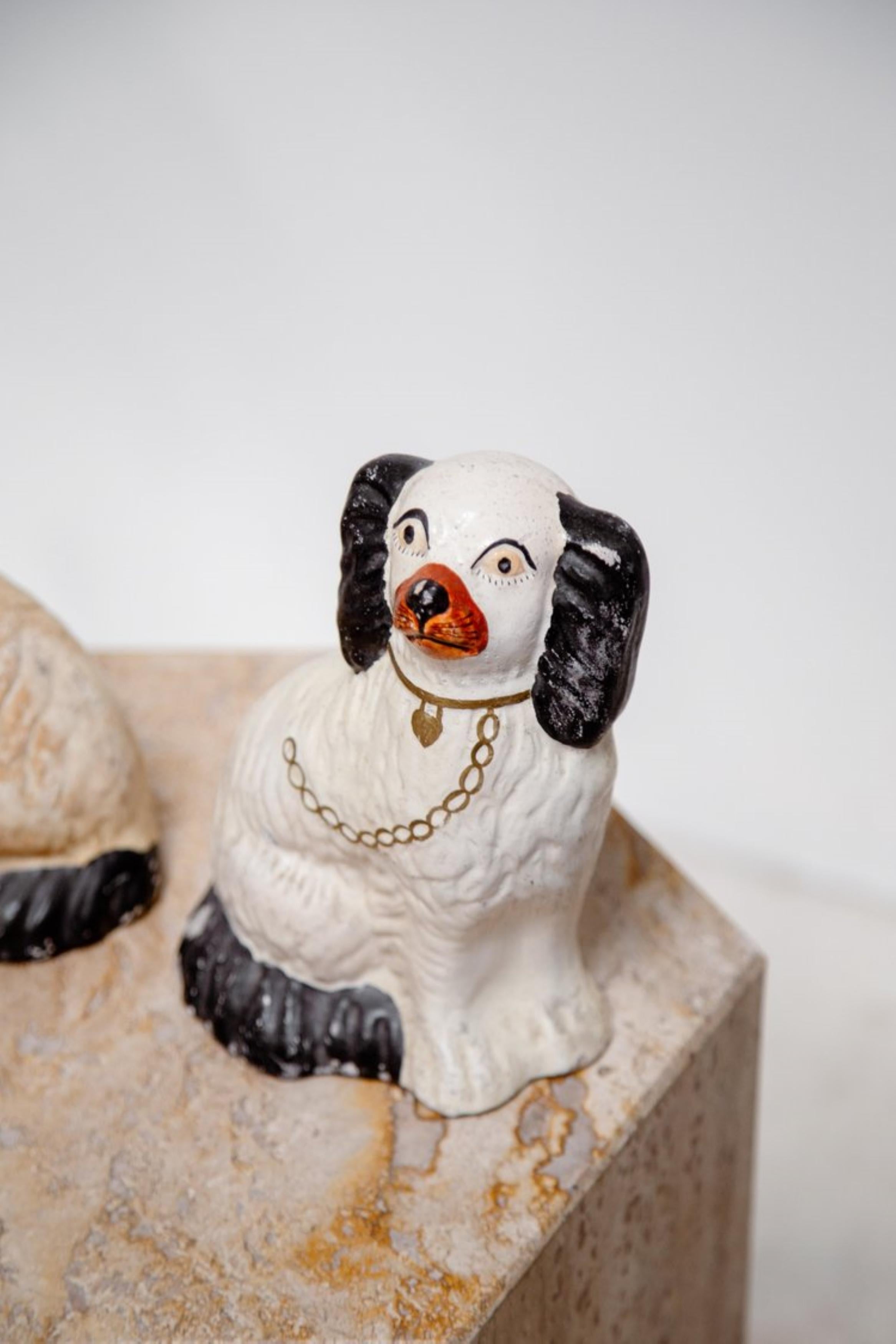 La coppia vittoriana di statuette di cani Staffordshire è nota per la sua bellezza senza tempo e la sua qualità eccezionale. Queste statuette sono una vera e propria testimonianza della maestria e dell'artigianato del XIX secolo.

Ogni statuetta è
