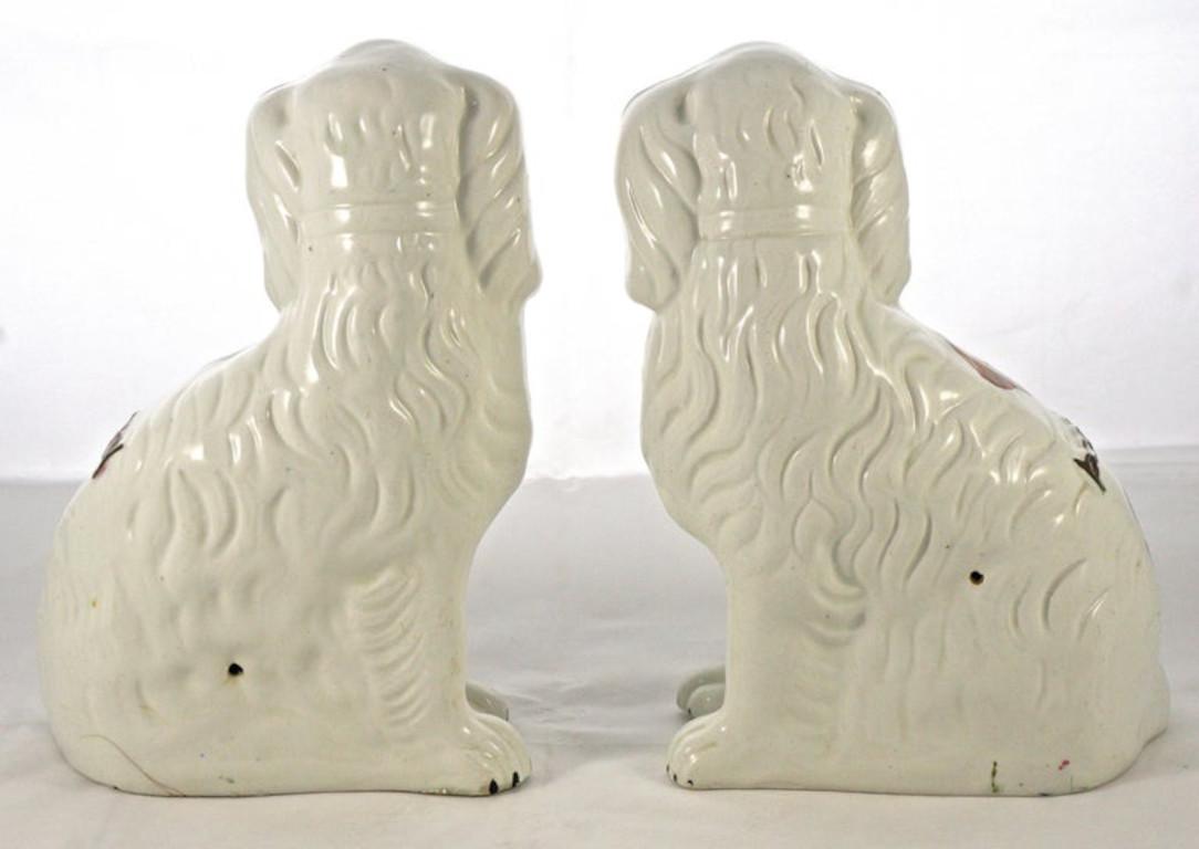 Victorian Pair of Staffordshire Pottery Copper Lustre Split Leg Dog Figurines For Sale 4