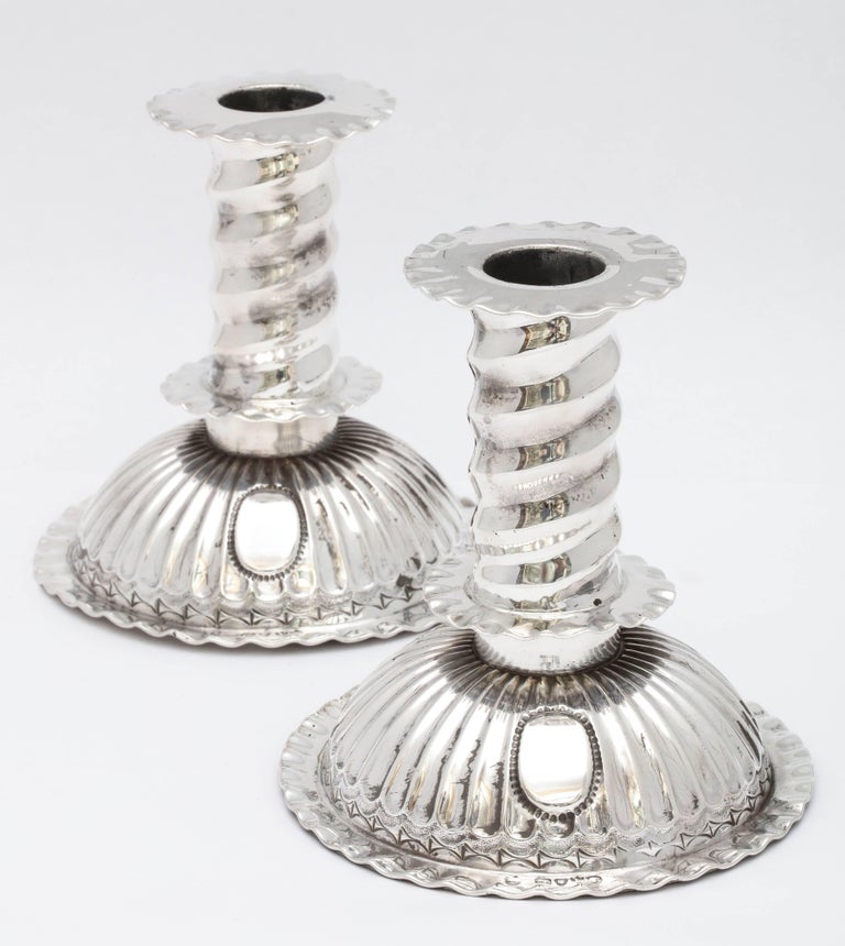 Victorian Pair of Sterling Silver Capstan Candlesticks in the 16th Century Style For Sale 5