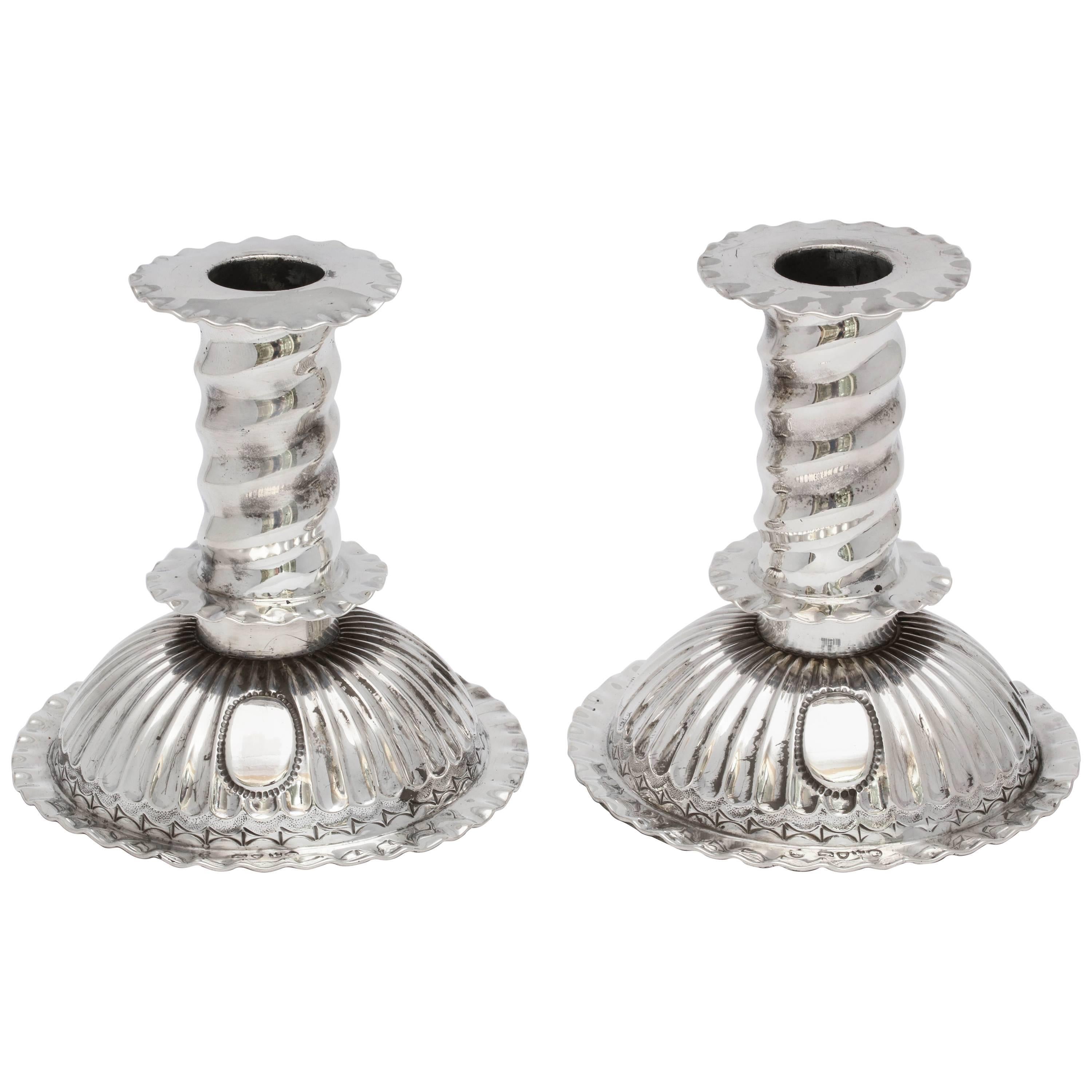 Victorian Pair of Sterling Silver Capstan Candlesticks in the 16th Century Style