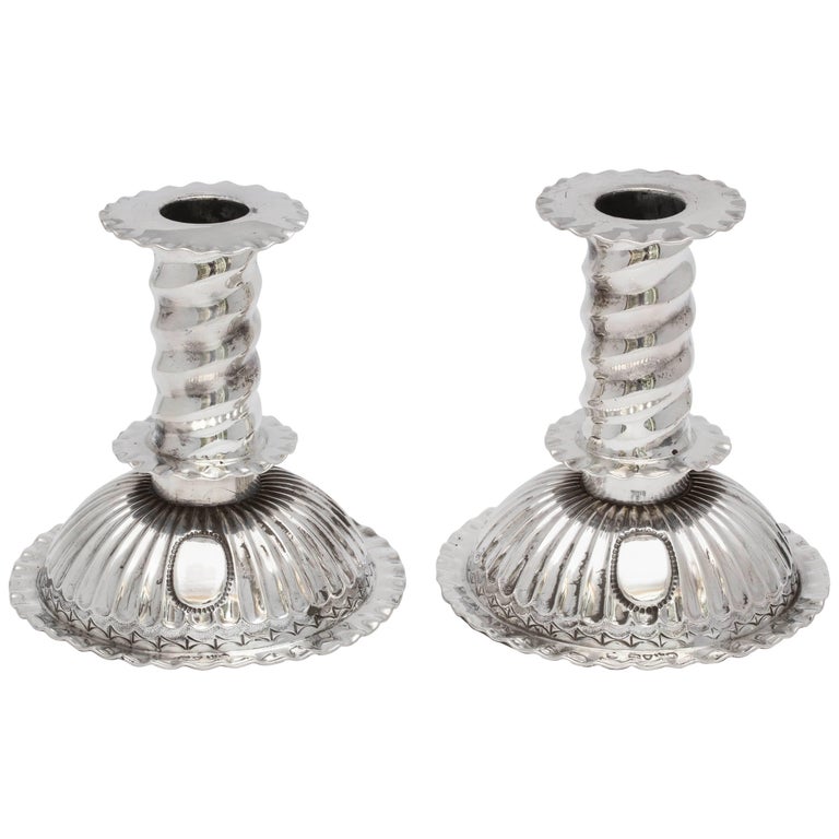 Victorian Pair of Sterling Silver Capstan Candlesticks in the 16th Century Style For Sale