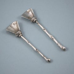 Victorian Pair of Sterling Silver Besom Salt Spoons by Robert Harper