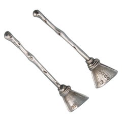 Antique Victorian Pair of Sterling Silver Besom Salt Spoons by Robert Harper