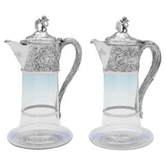 Victorian Pair of Sterling Silver Claret Jugs - London 1874 Charles Boyton