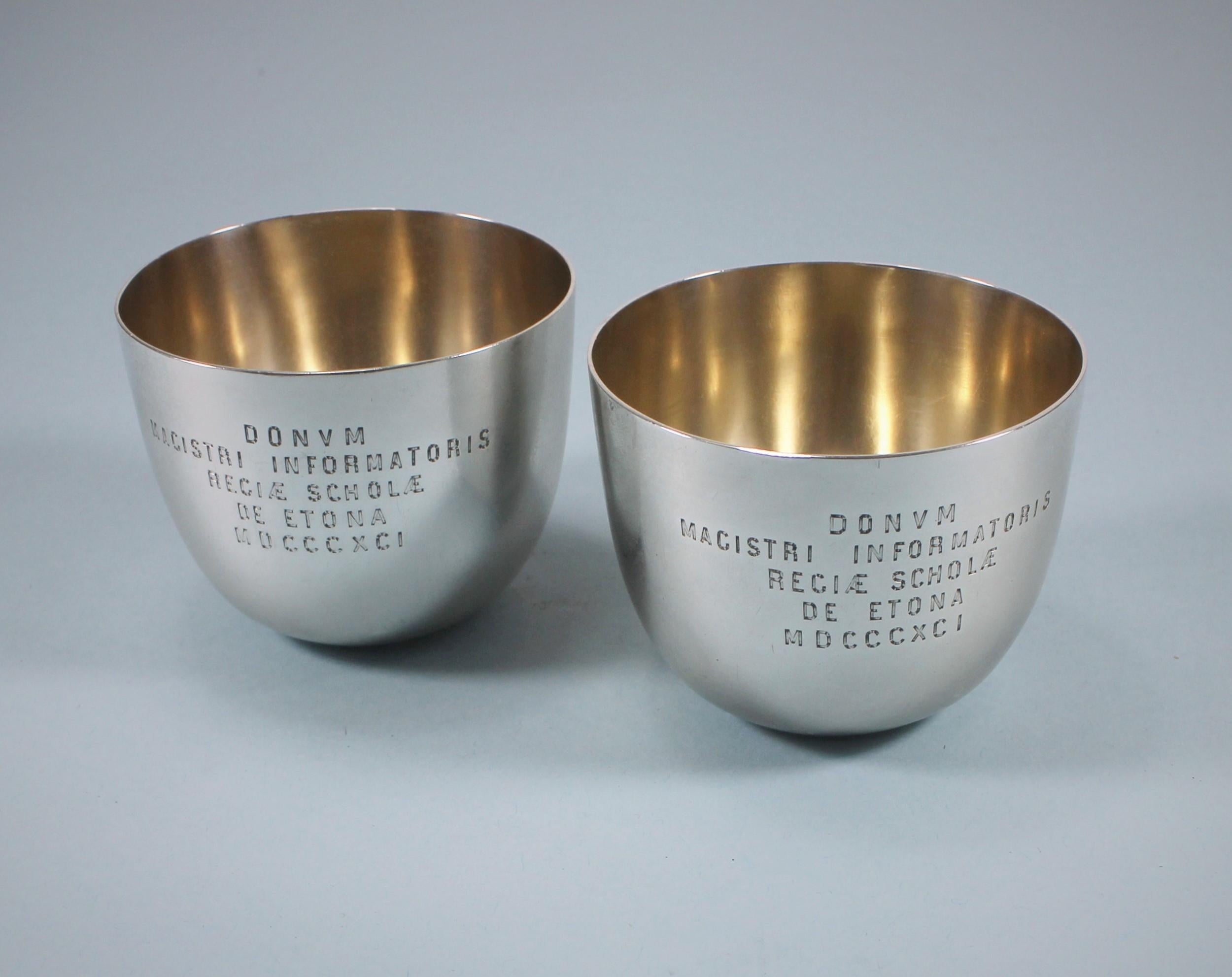Late 19th Century Victorian Pair of Sterling Silver Tumbler Cups, London, 1891 For Sale