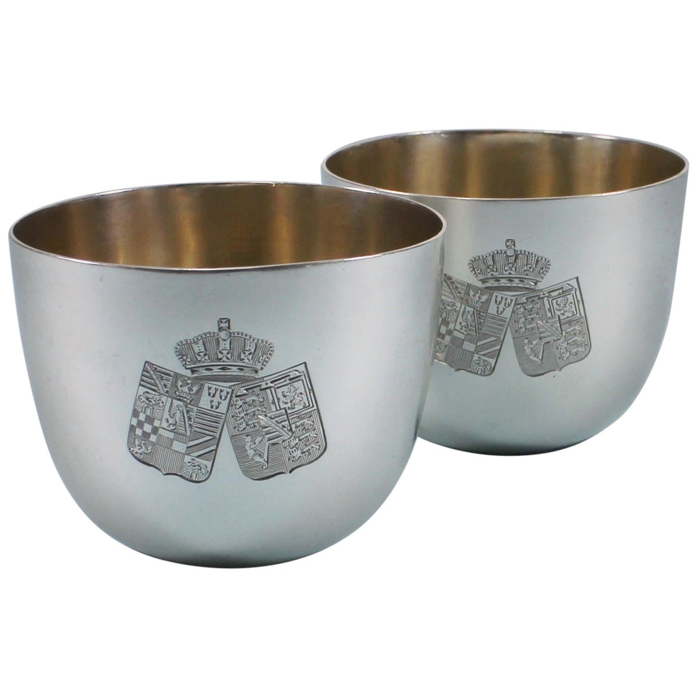Victorian Pair of Sterling Silver Tumbler Cups, London, 1891 For Sale