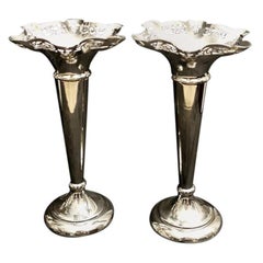 Antique Victorian Pair of Trumpet Vases in Silver Plated Epns, England