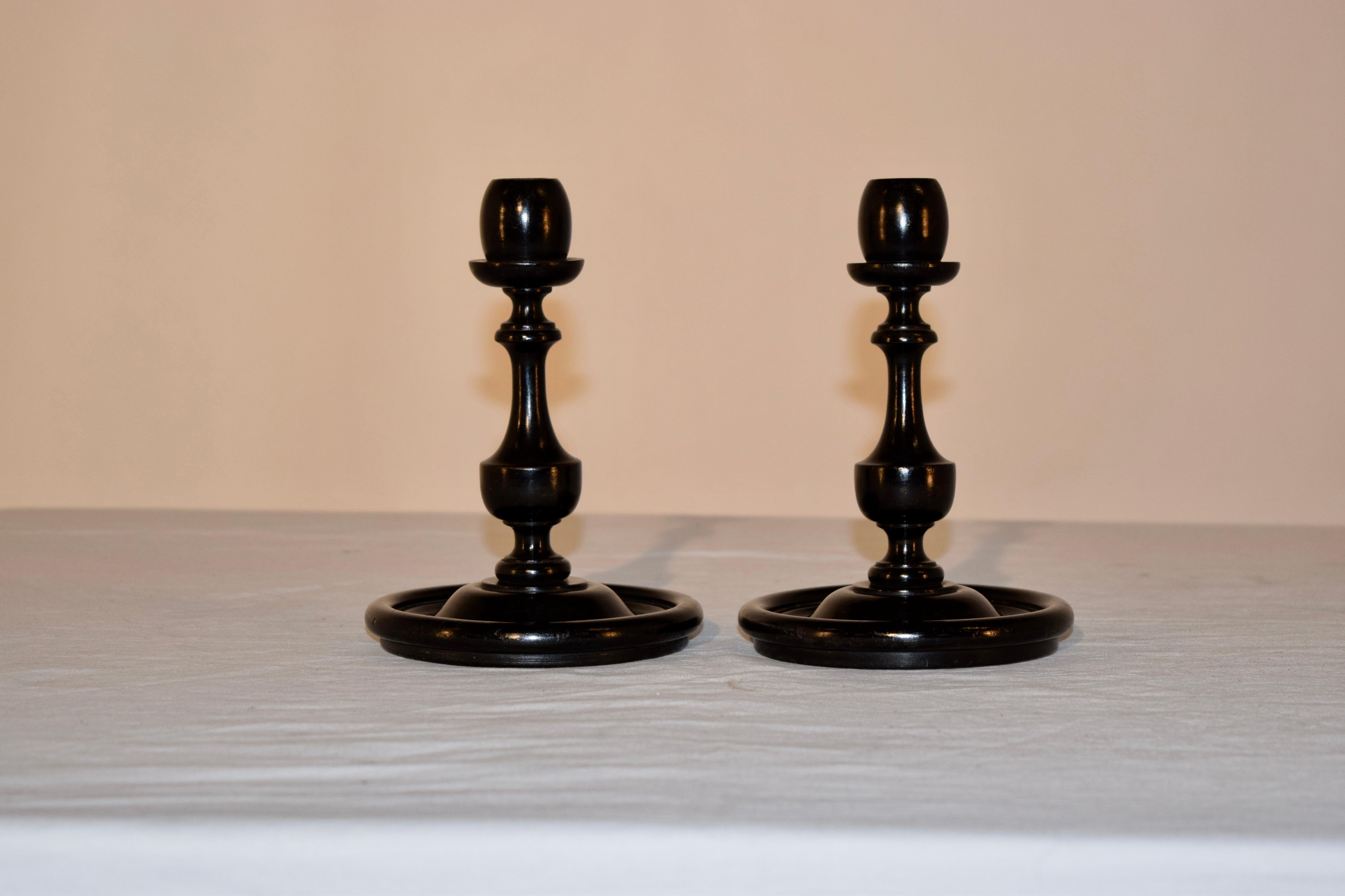 English Victorian Pair of Turned Candlesticks