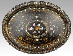 Victorian Papier-Mâché and Mother-of-Pearl Inlaid Tray Benetfink & Co., London