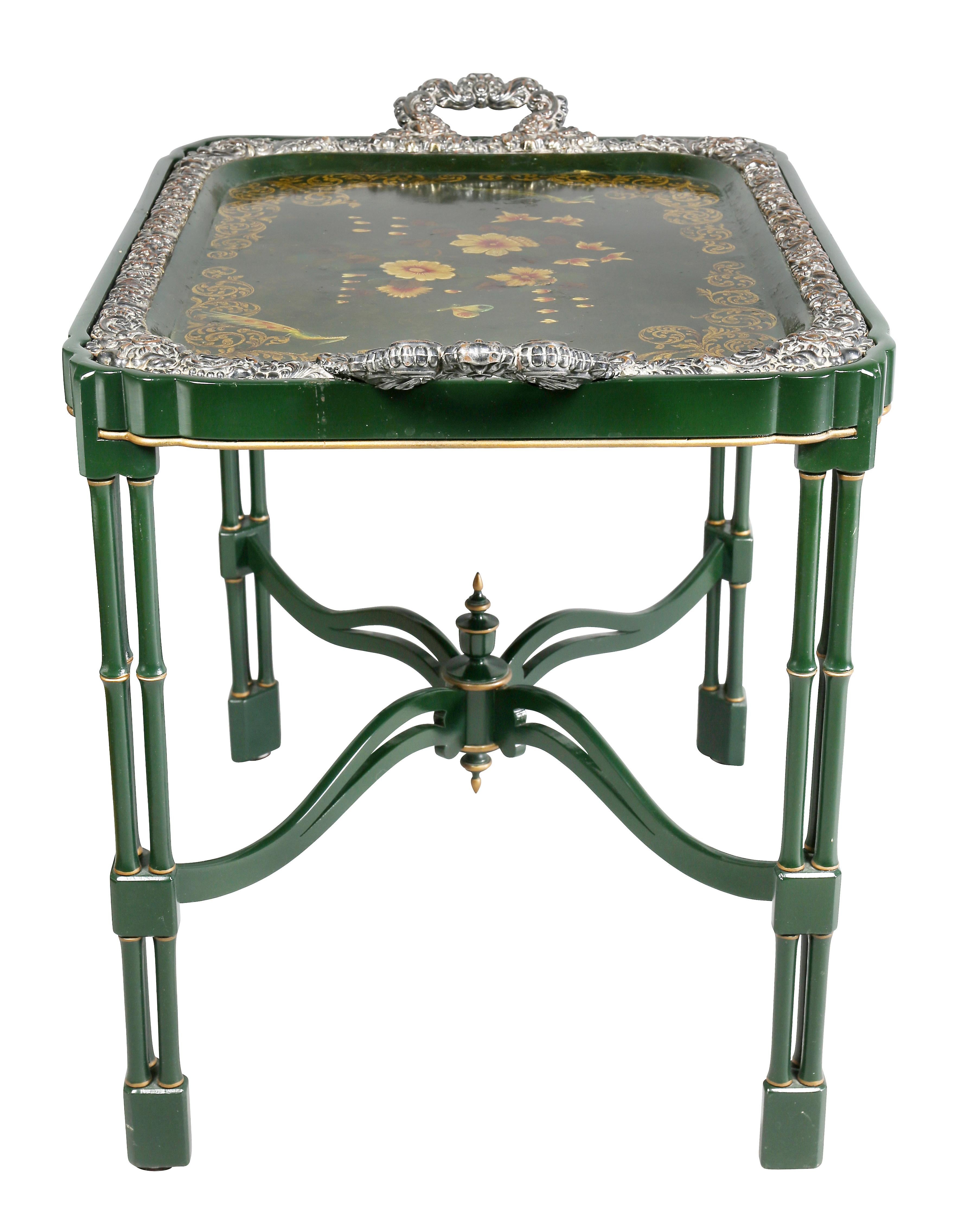 Victorian Papier Mache and Silver Plated Tray Table 7