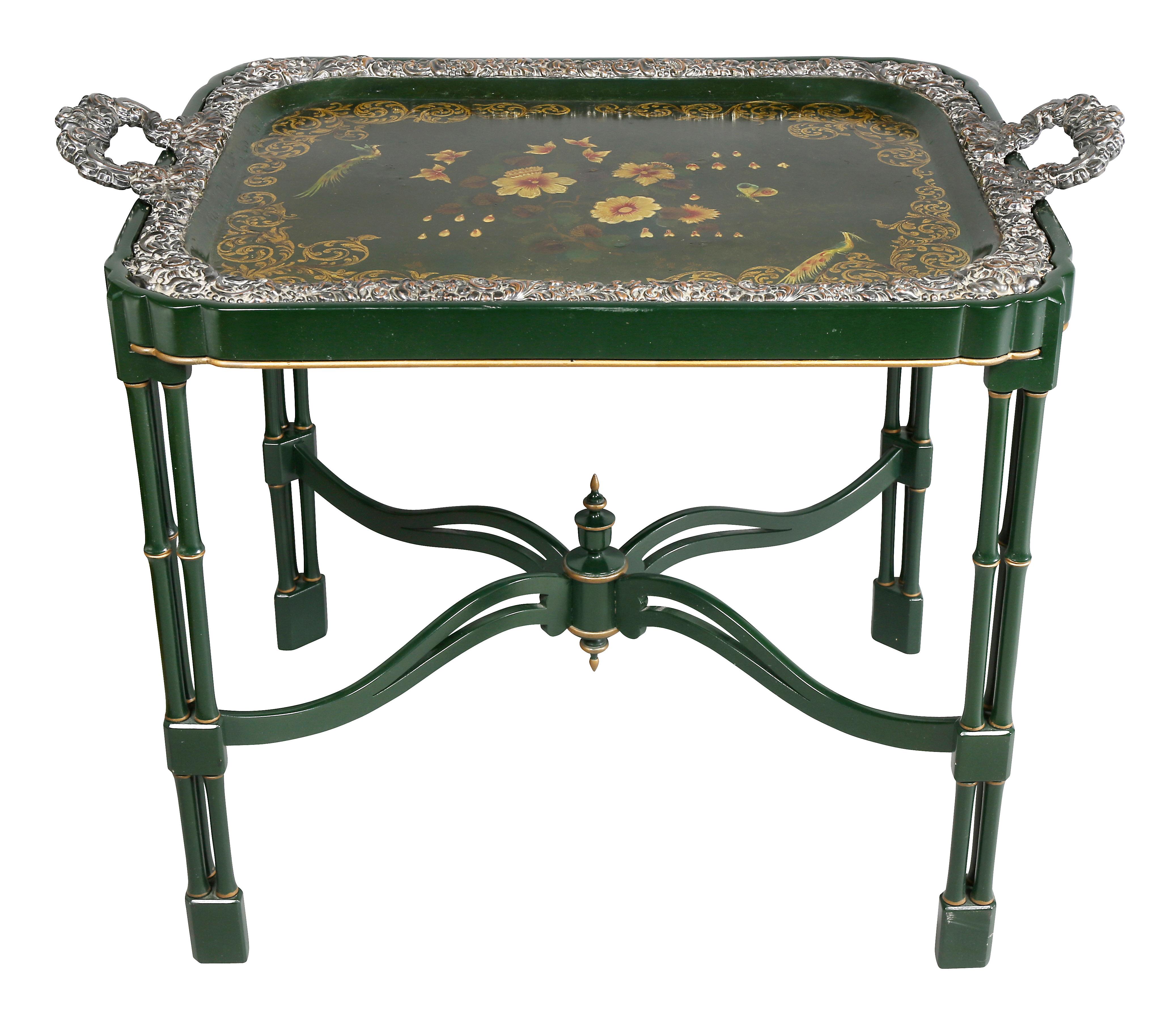 Victorian Papier Mache and Silver Plated Tray Table (Viktorianisch)