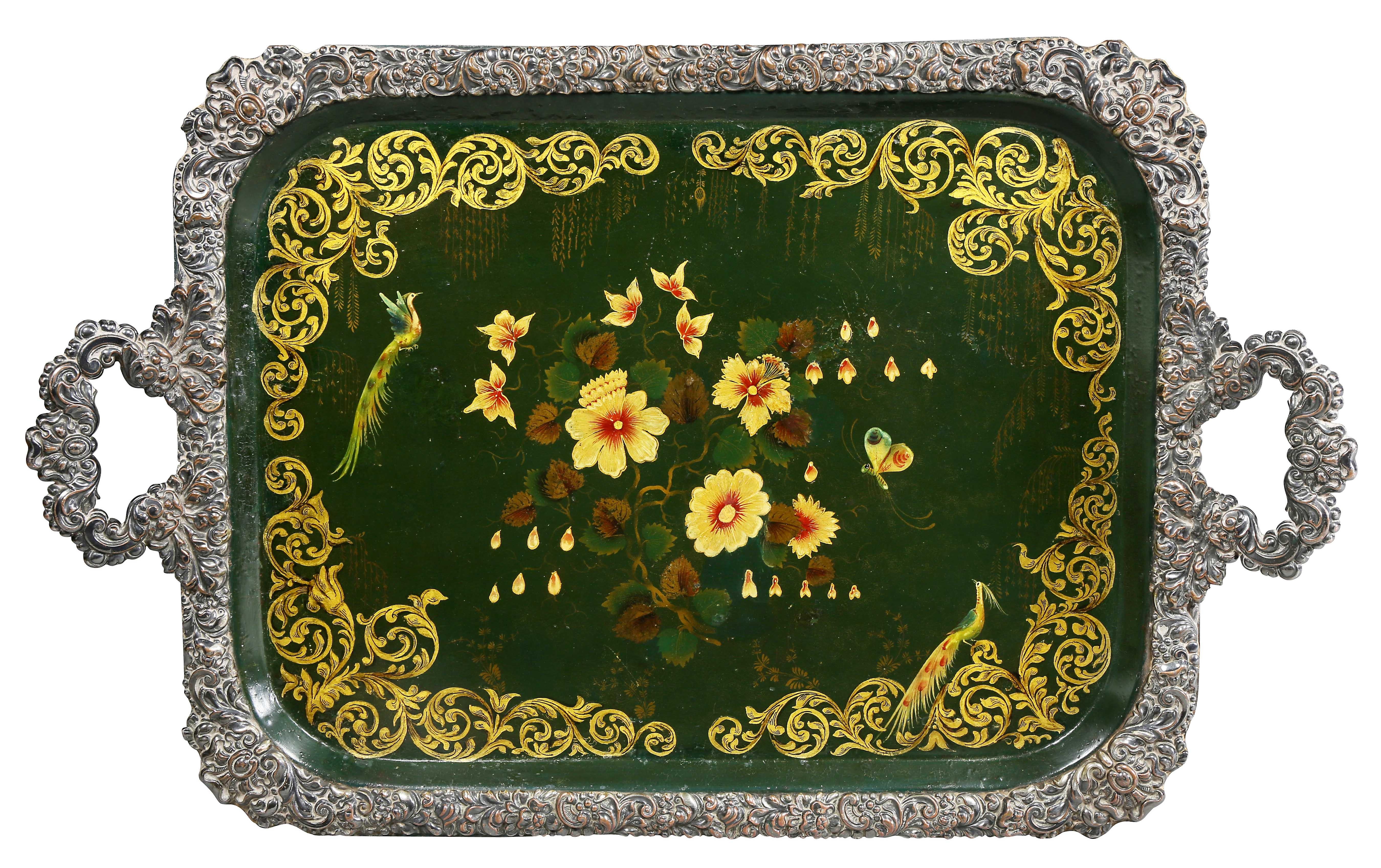 Victorian Papier Mache and Silver Plated Tray Table (Englisch)
