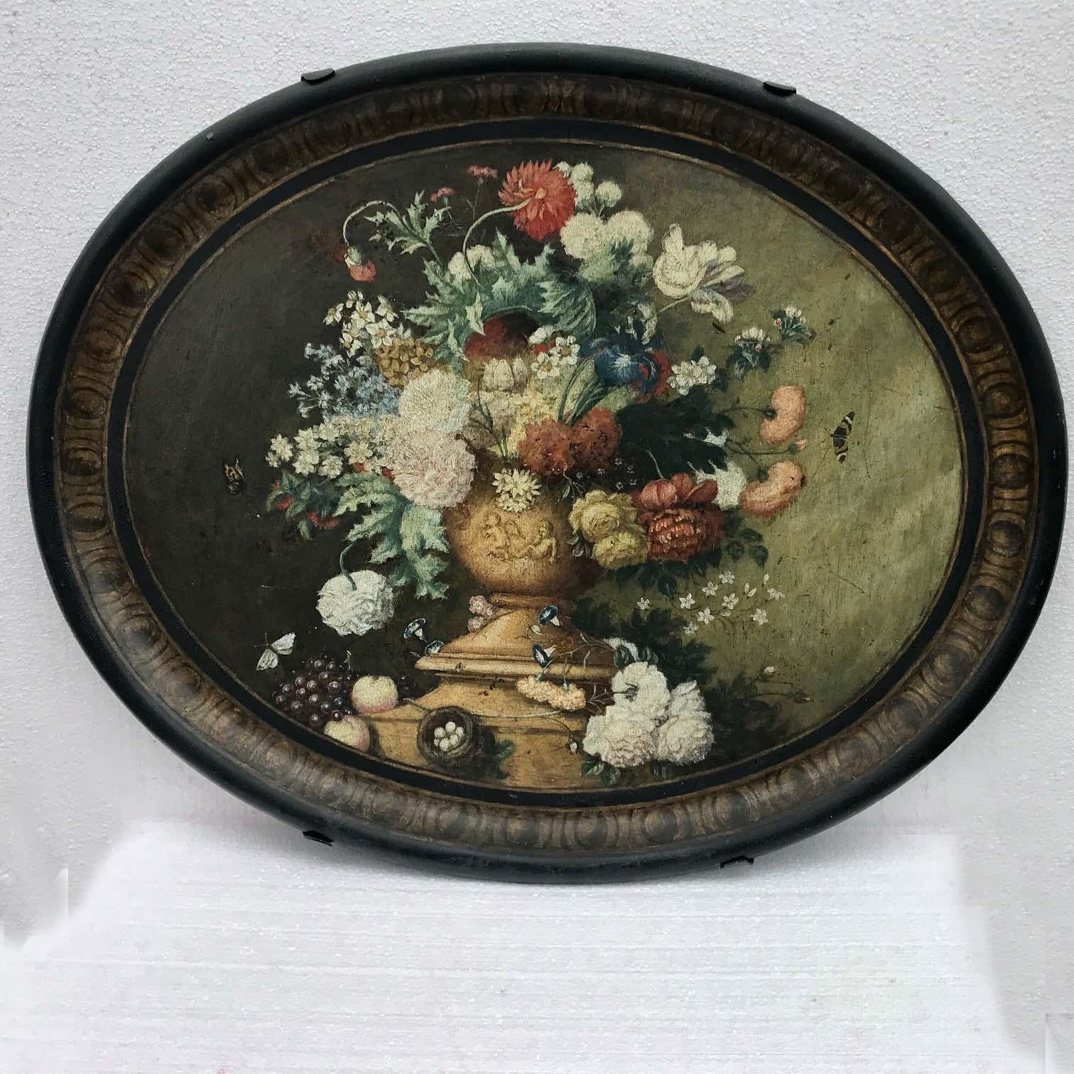 Victorian Papier Mâché Oval Tray, Painted with Flowers 5