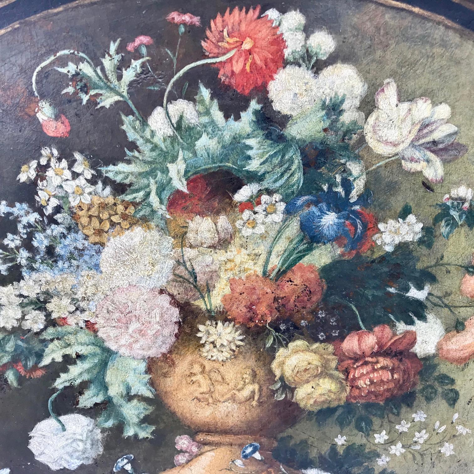 English Victorian Papier Mâché Oval Tray, Painted with Flowers