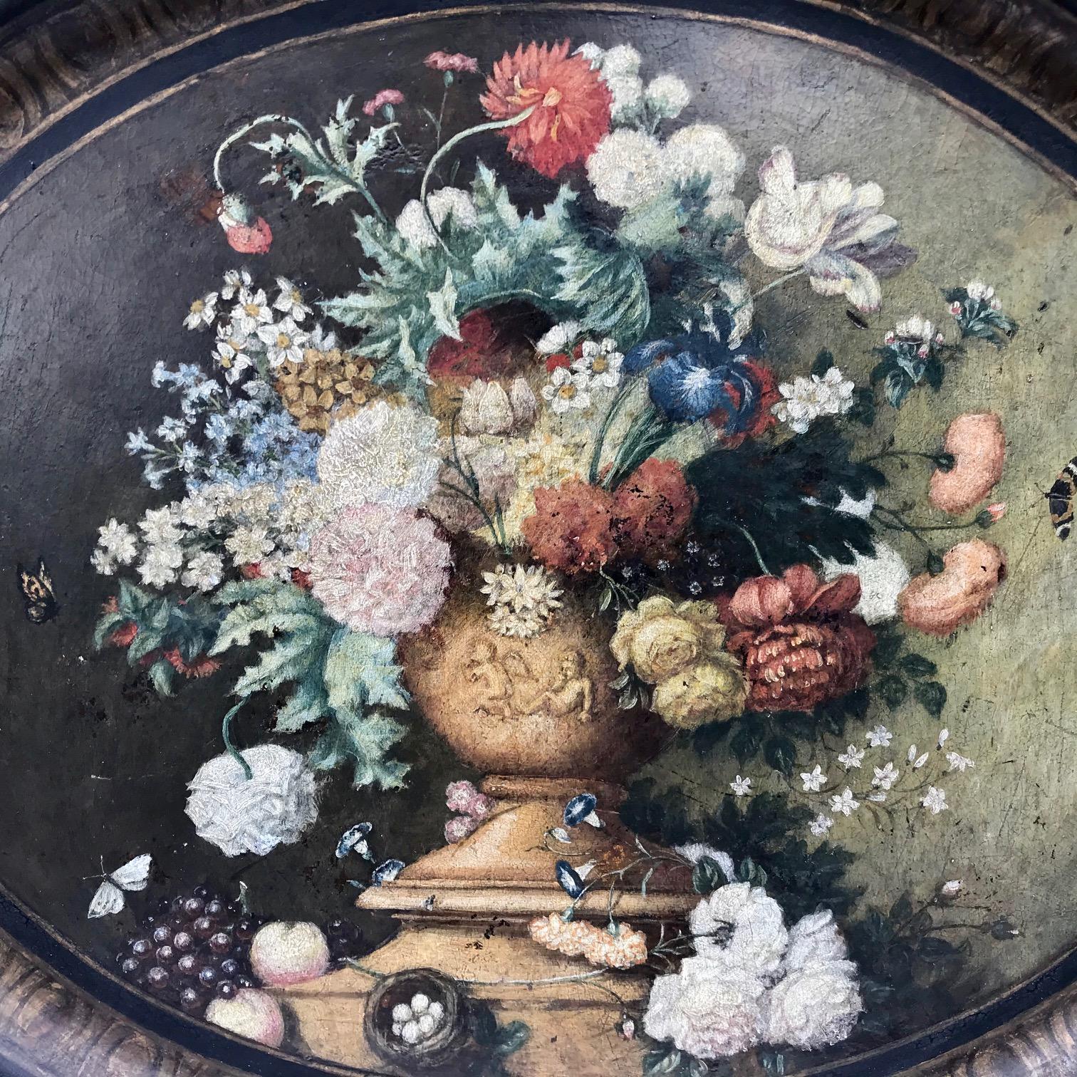 Hand-Painted Victorian Papier Mâché Oval Tray, Painted with Flowers