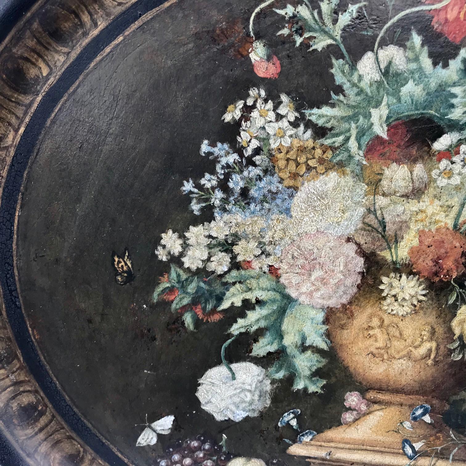 Wood Victorian Papier Mâché Oval Tray, Painted with Flowers