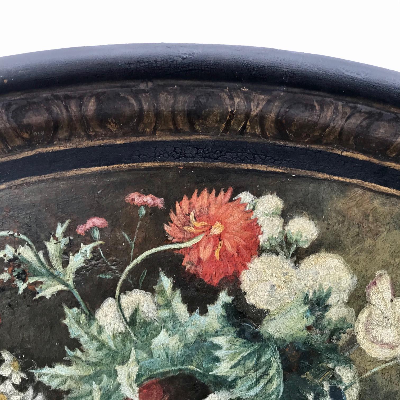 Victorian Papier Mâché Oval Tray, Painted with Flowers 1
