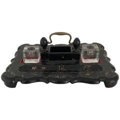 victorian pen and ink Antique Victorian Papier-Mâché Pen and Ink Stand