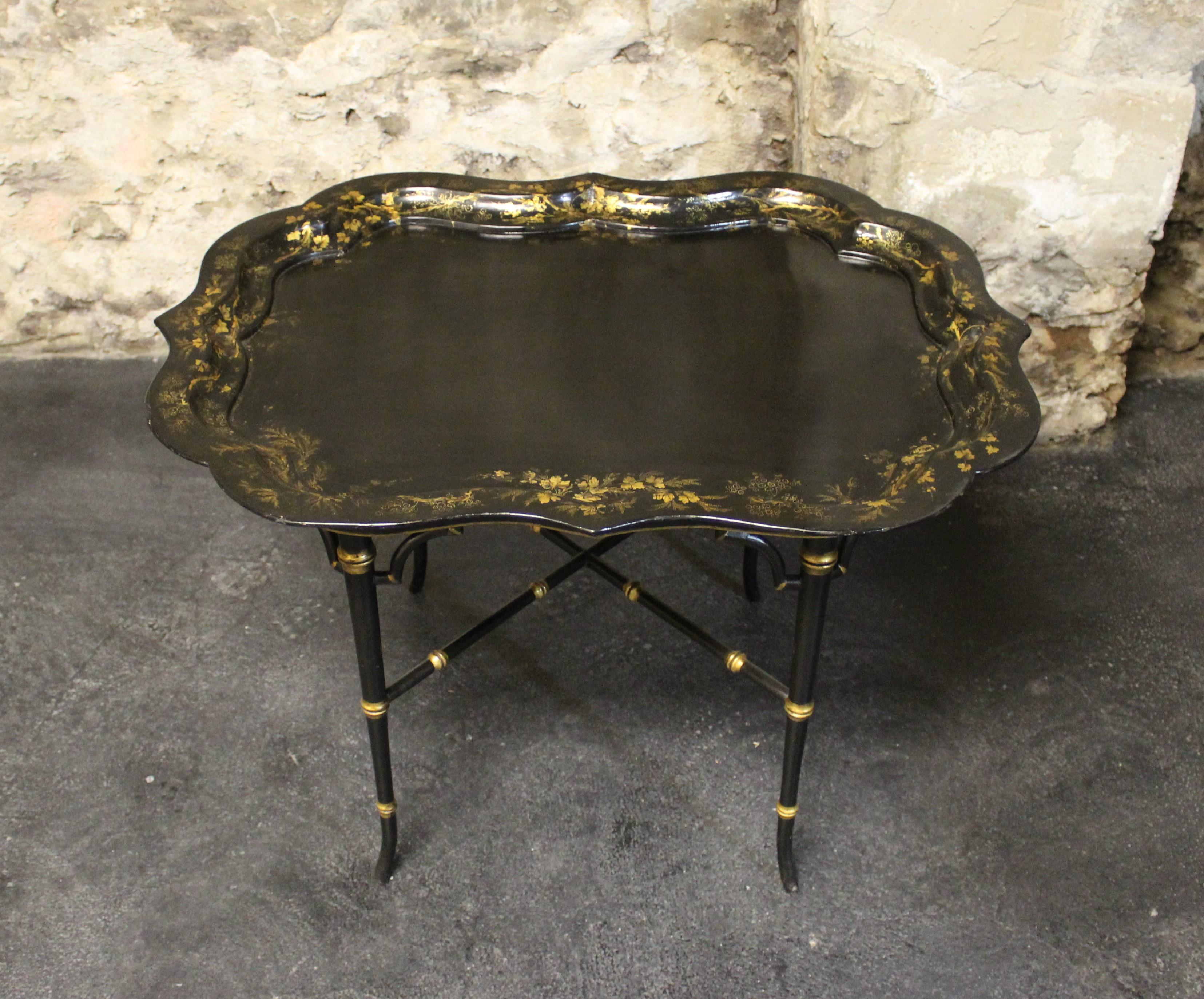 English Victorian Papier Mache Tray on Stand