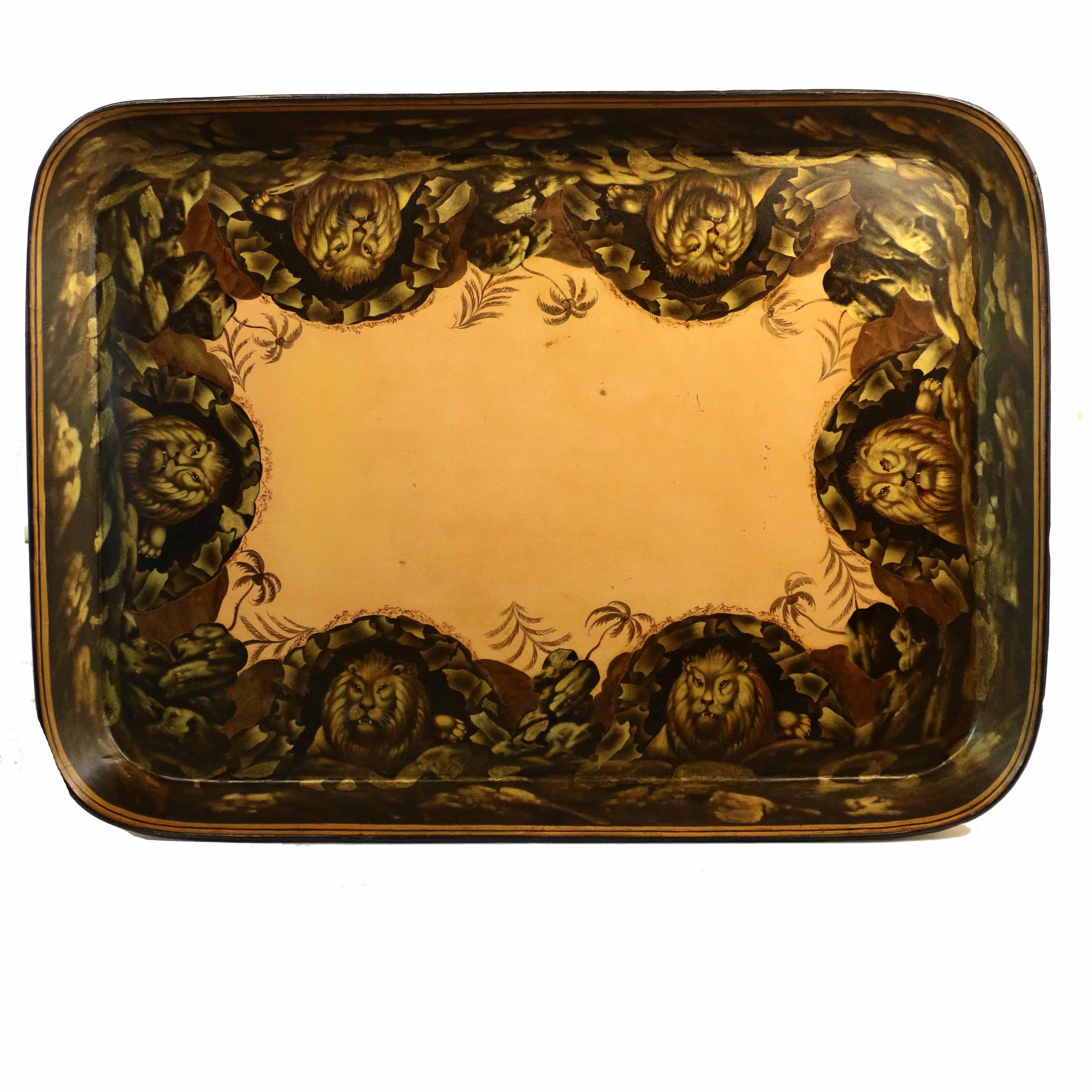 English Victorian Papier Maché Tray on Stand For Sale