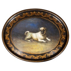 Victorian Papier Mache Tray With Pug