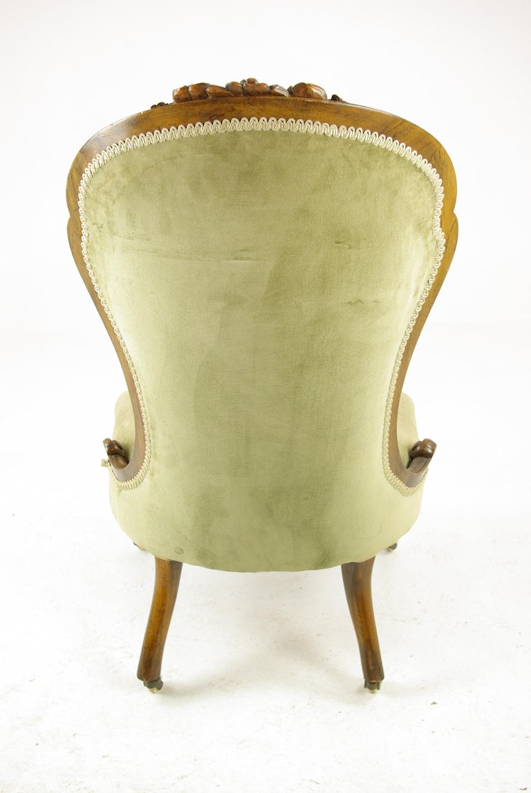 Victorian Parlor Chair, Antique Carved Walnut Ladies Chair, Scotland