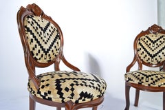 Victorian Parlor Chairs Having Carved Mahogany Frames with Art Deco Upholstery