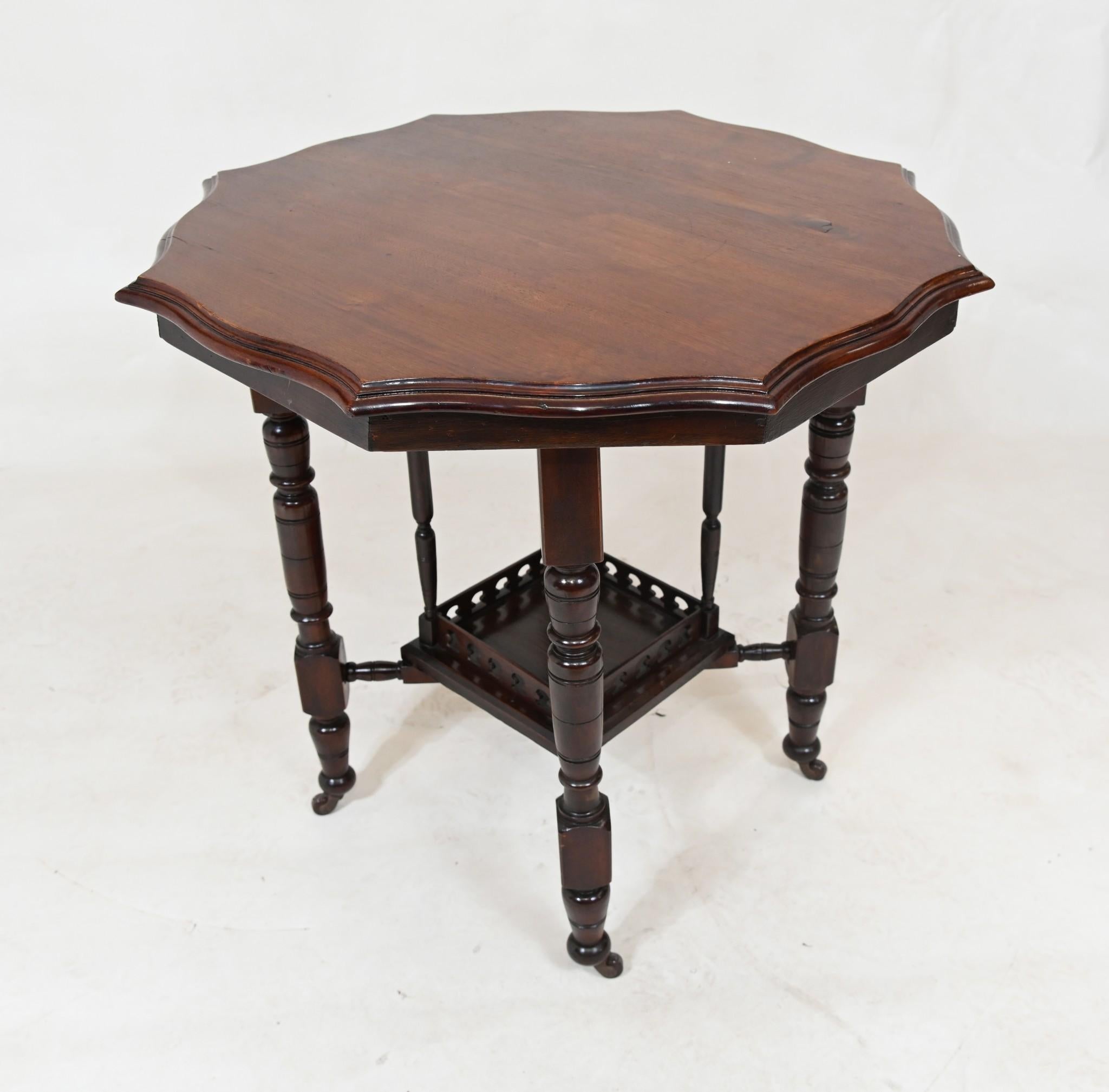 Wood Victorian Parlour Table Shaped Side Table Mahogany 1890 For Sale