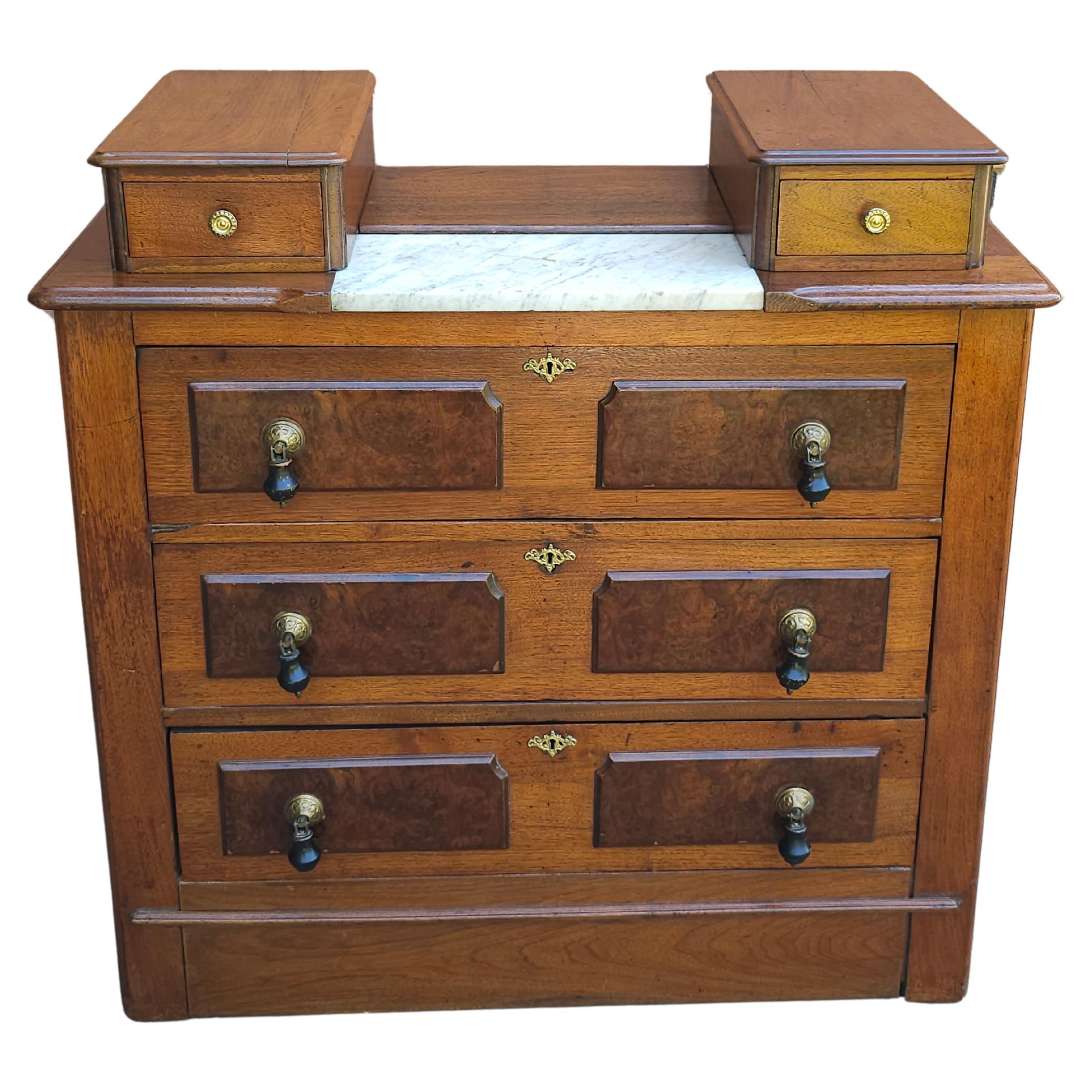 Victorian Partial Burled Mahogany Chest of Drawers For Sale