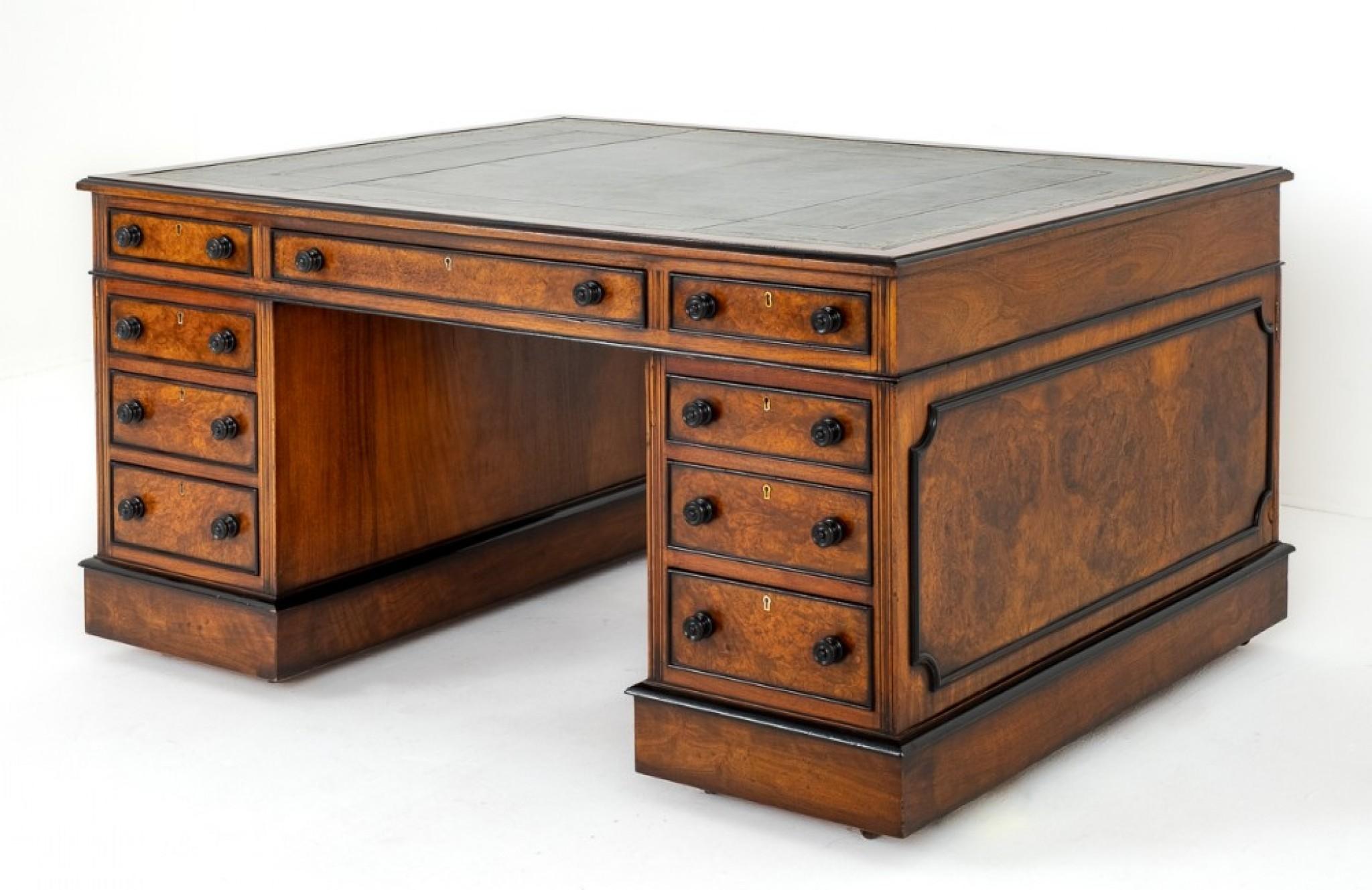Late 19th Century Victorian Partners Desk Antique Walnut 1870