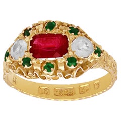 Bague cocktail victorienne en pâte et or jaune 15 carats de style cannetille