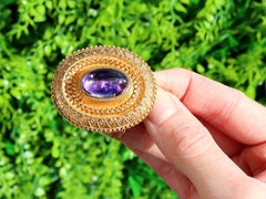 Victorian Paste Cabochon Foil and 15K Yellow Gold Brooch