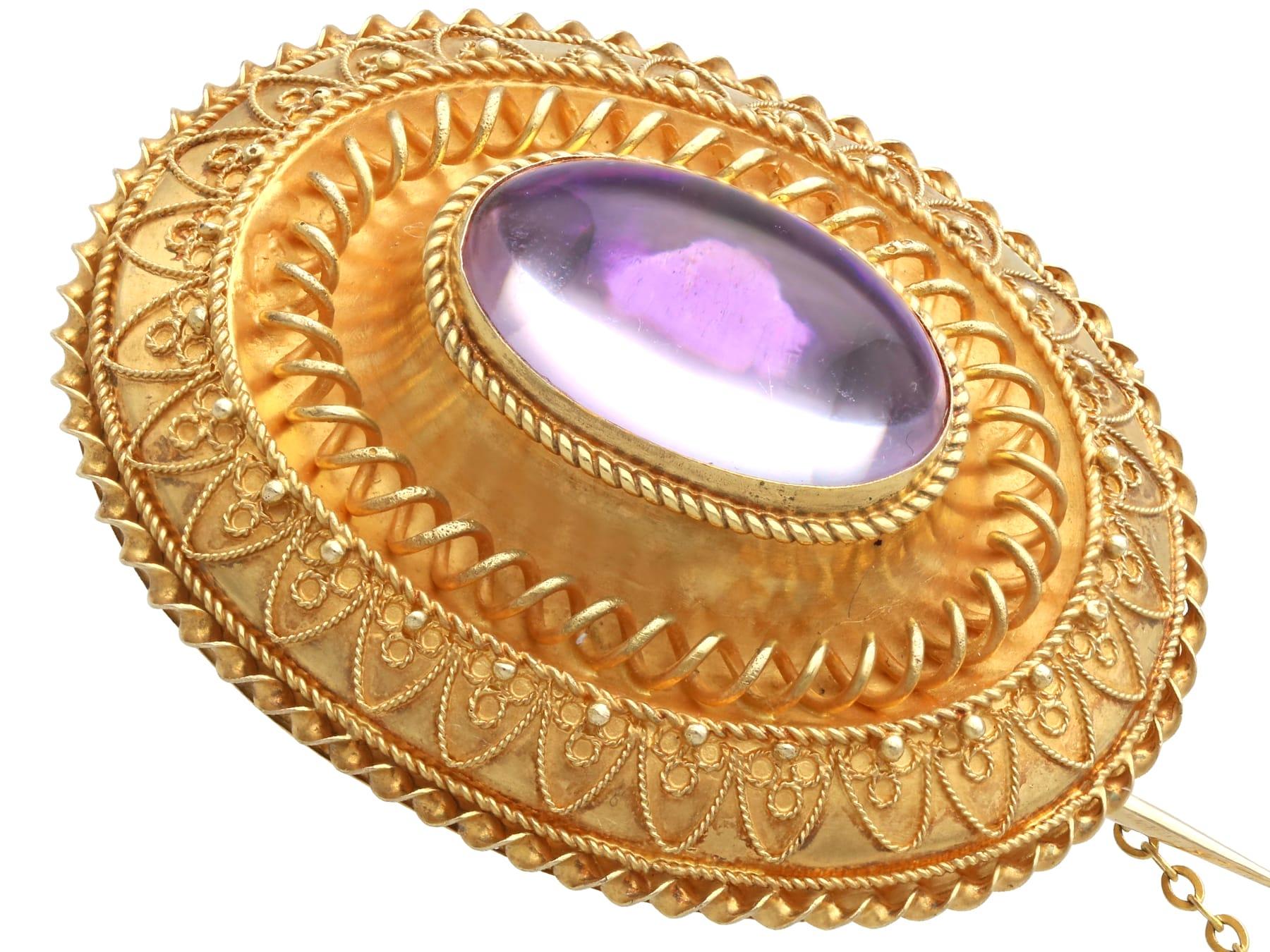 Women's or Men's Victorian Paste Cabochon Foil and 15K Yellow Gold Brooch For Sale