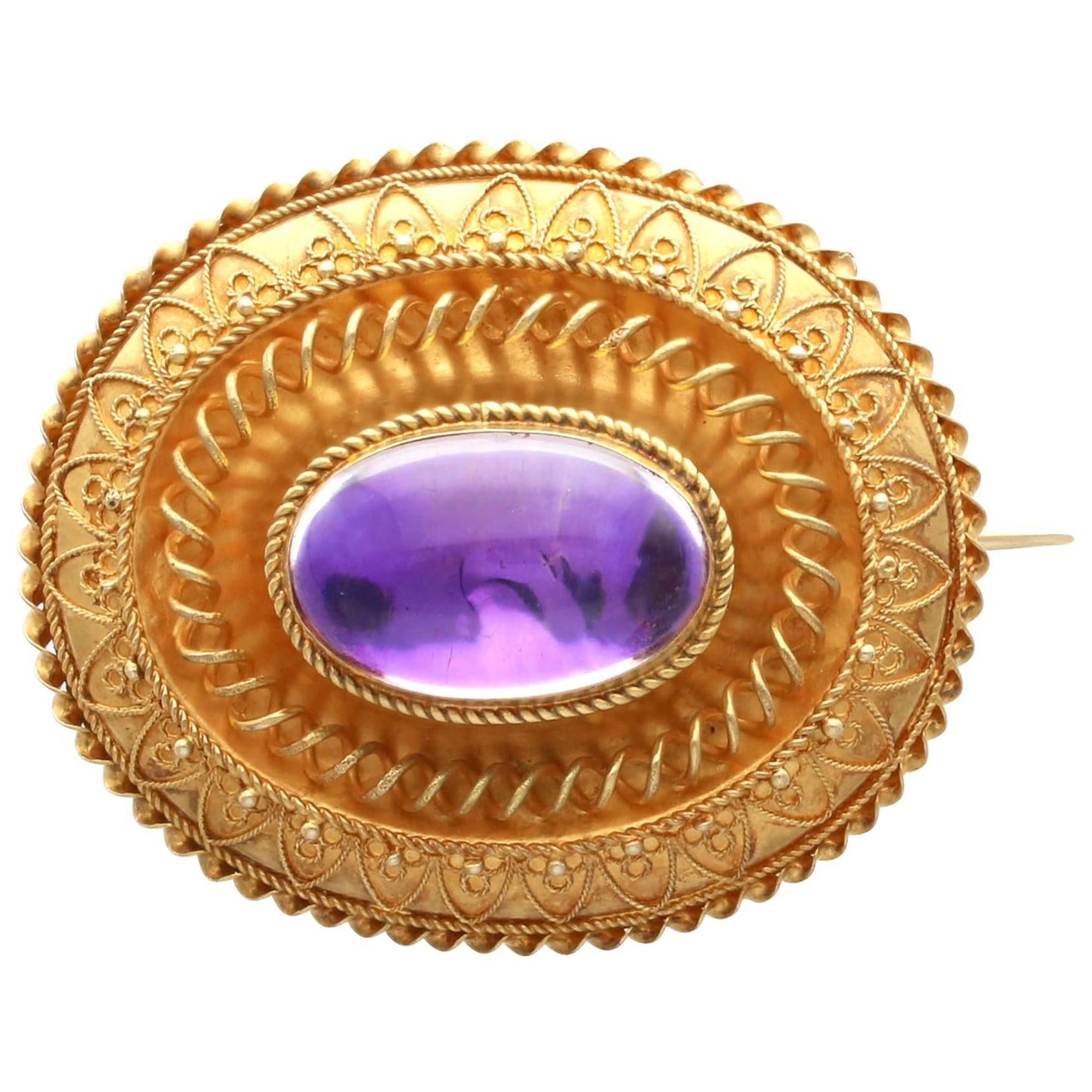 Broche victoriano de cabujón de pasta y oro amarillo de 15 quilates