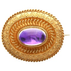 Victorian Paste Cabochon Foil and 15K Yellow Gold Brooch
