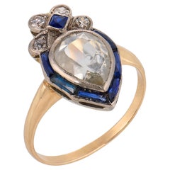 Victorian paste diamond synthetic sapphire 14k gold ring