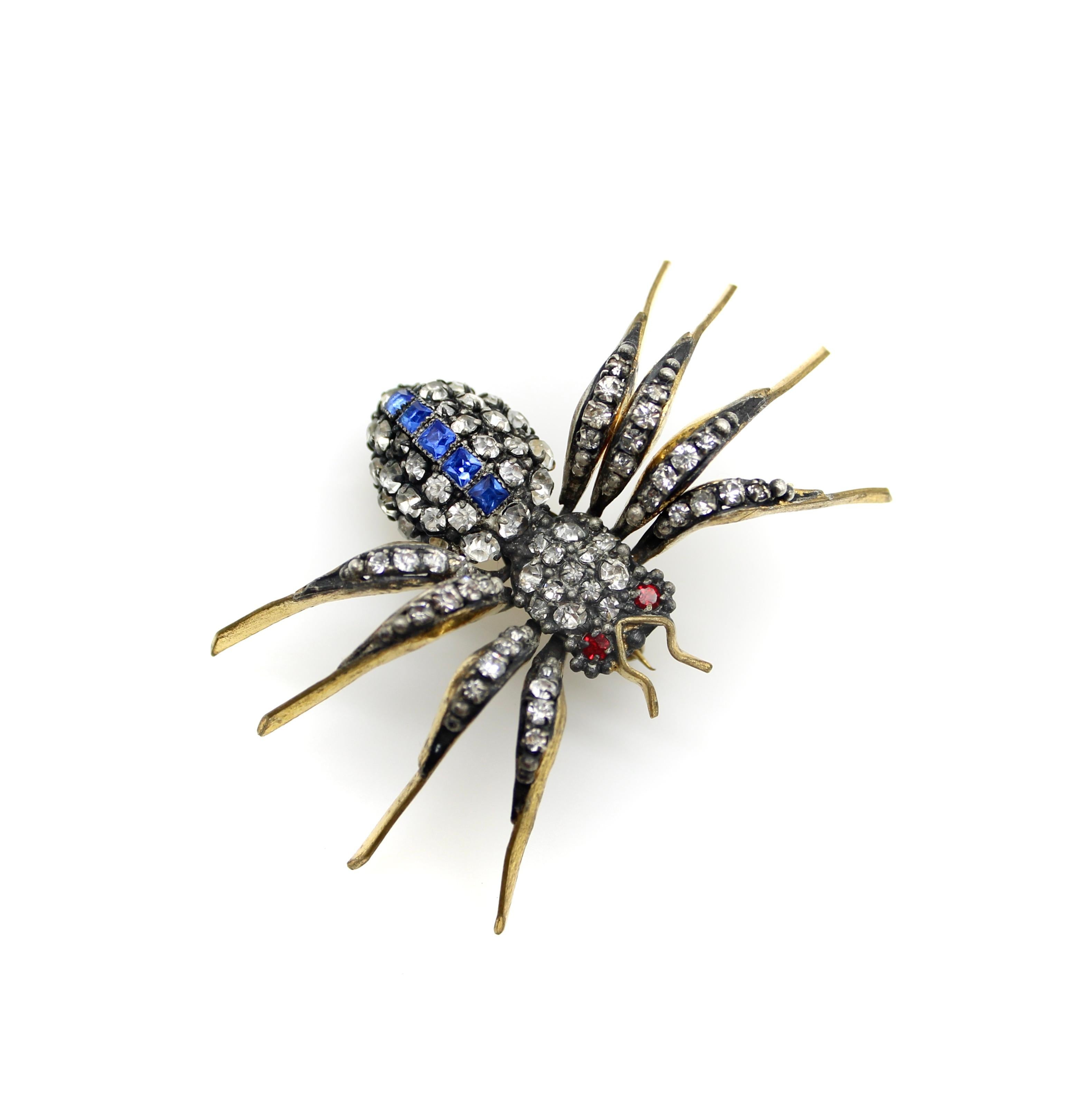 Victorian Paste Spider Brooch in Base Metal In Good Condition For Sale In Venice, CA