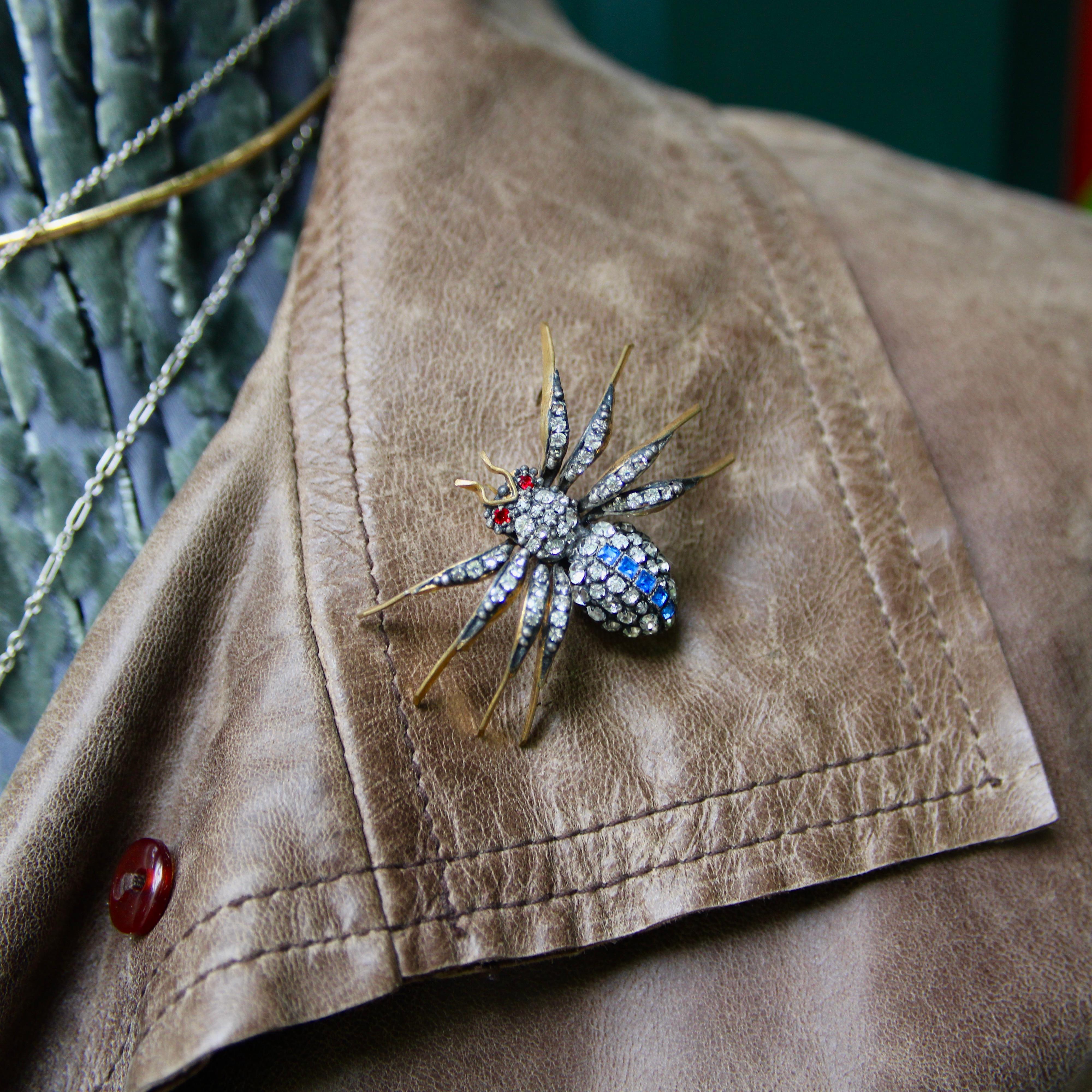 Victorian Paste Spider Brooch in Base Metal For Sale 4
