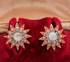 Victorian Paste Stone Mother of Pearl 18 KT Star Earrings